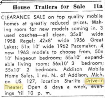 Starlite Drive-In Theatre - House Trailers For Sale At The Drive-In Sept 21 1963 (newer photo)